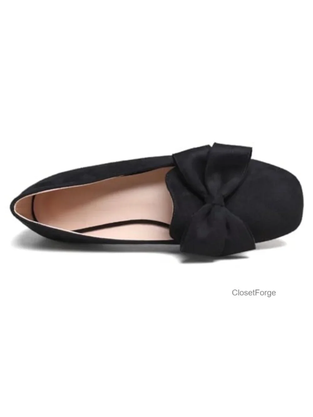 Faux Suede Square Toe Ballet Flats with Bows, Cushioned Latex Insole